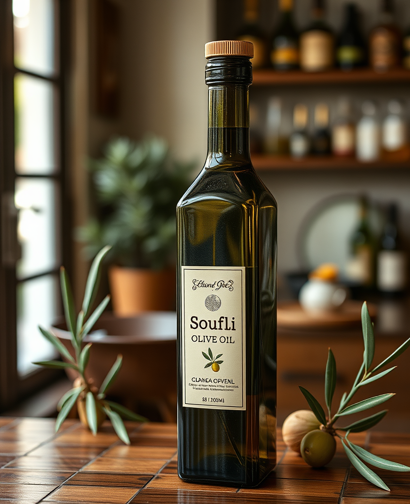 A bottle of Soufli olive oil