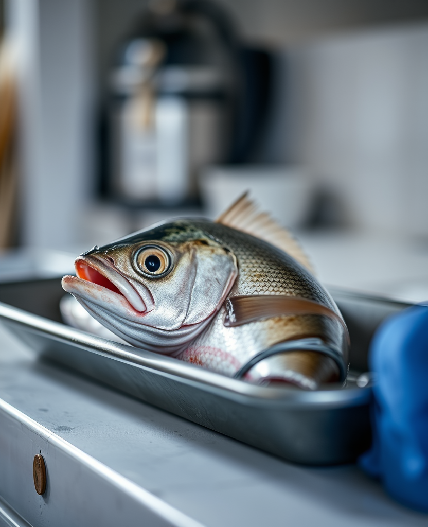 A fish on crushed ice in the cold-room