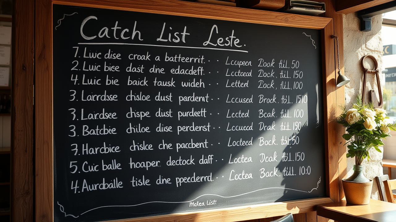 The handwritten catch board at the tavern door