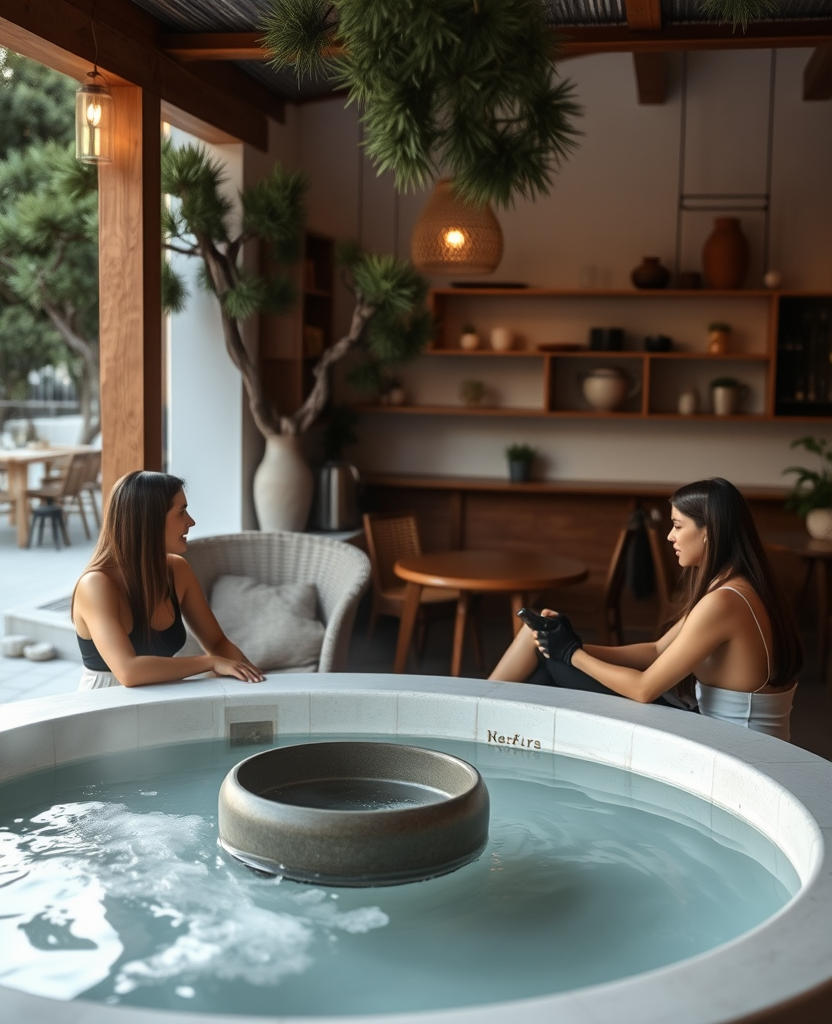 Two guests in the marble plunge