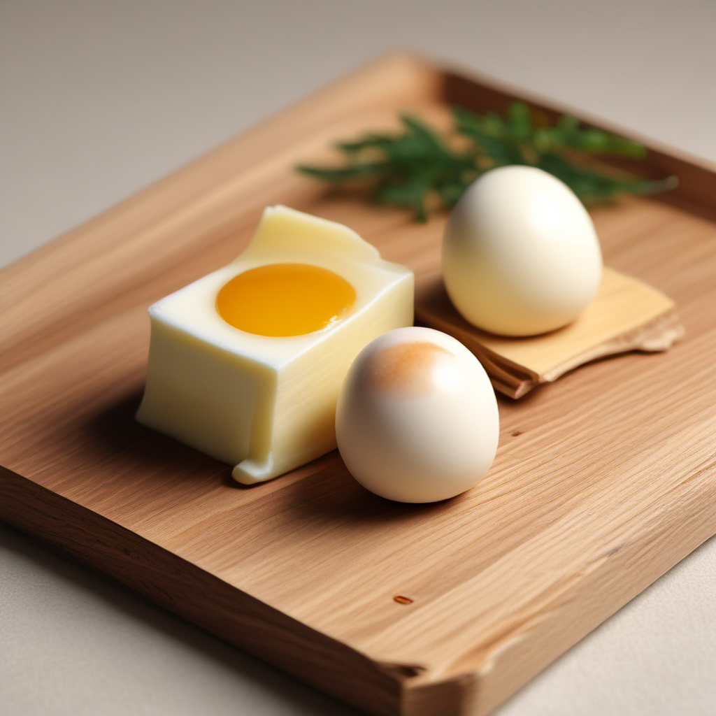 Tamago and eggs on a cypress board