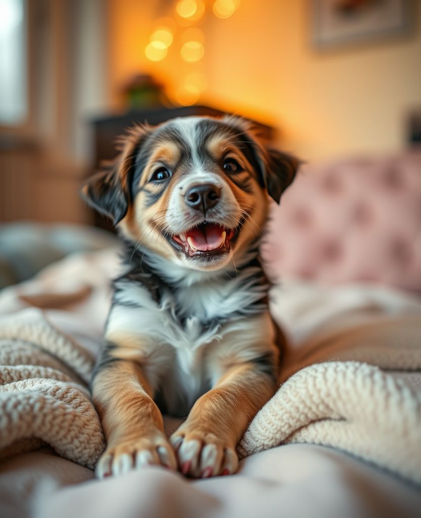 A puppy lying on a blanket