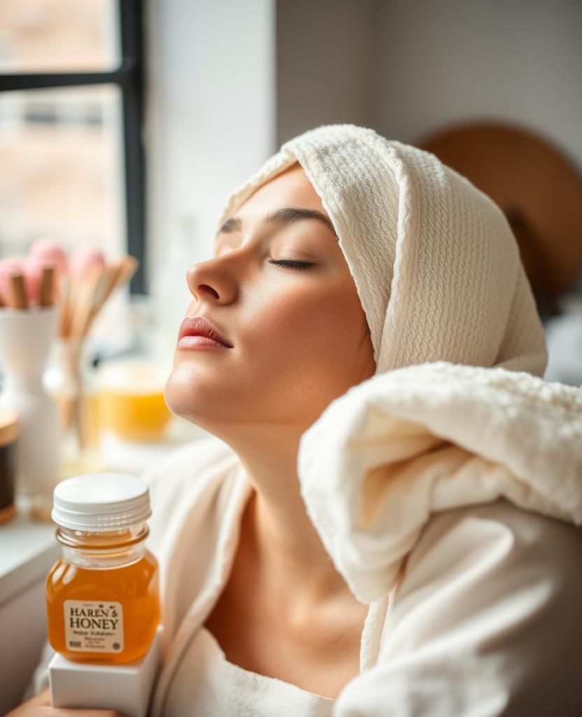 Honey and a warm towel after a facial