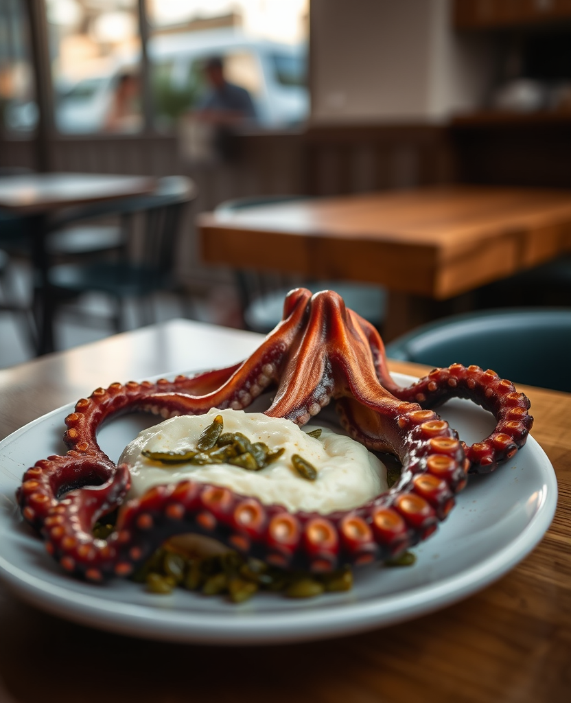 Charcoal-grilled octopus with potato purée